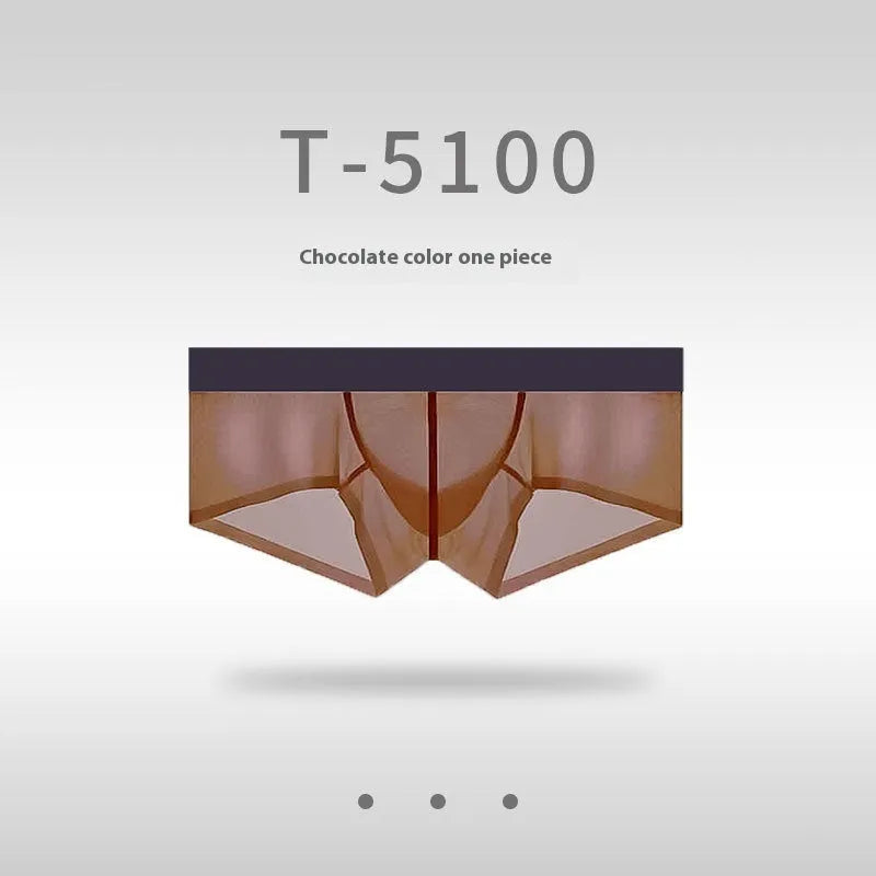 Men's seamless ultra-thin low waist underwear in ice silk fabric showing discreet construction