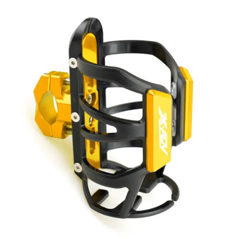 Metal alloy water bottle cage mounted to Honda X-ADV scooter pedal in black finish