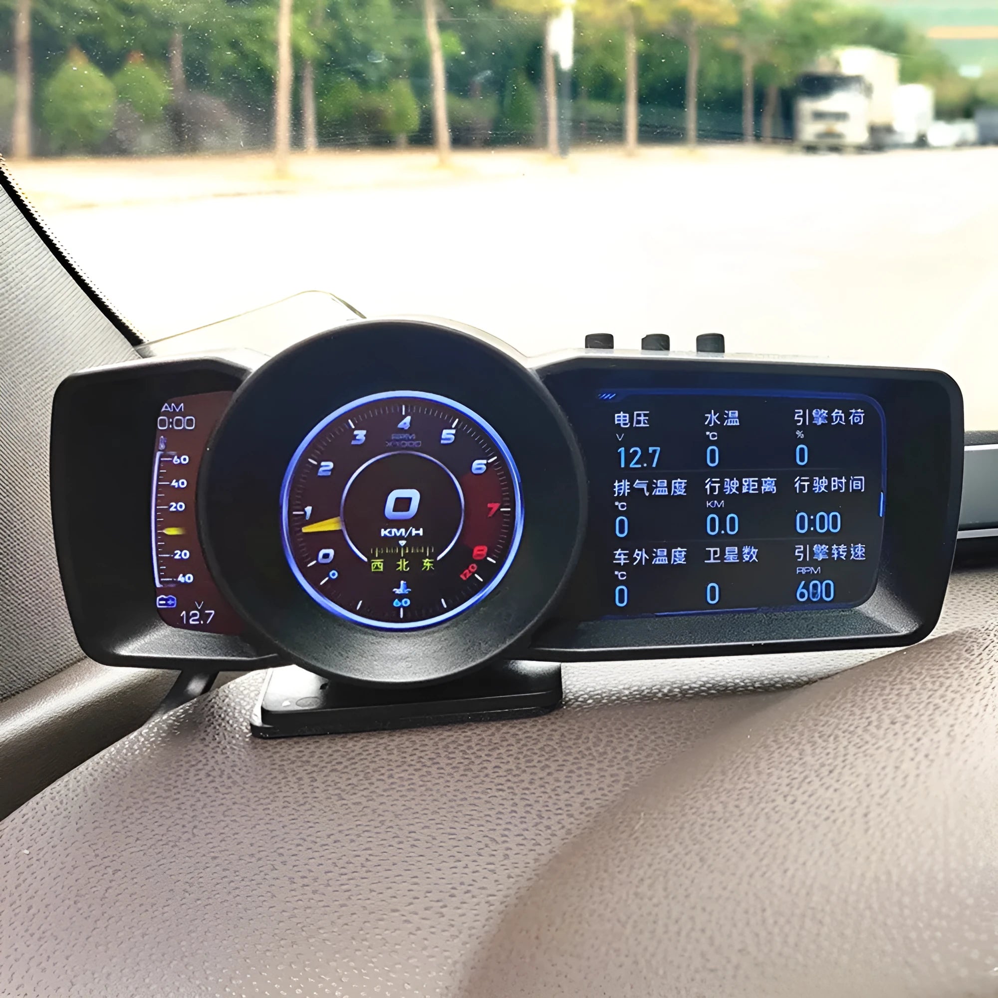 A600 car monitor driving computer with TFT screen showing vehicle data, GPS and BeiDou positioning for OBDII vehicles