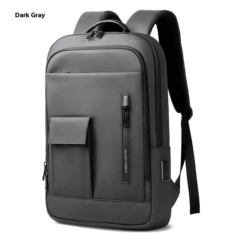 Lightweight Oxford cloth men's backpack in solid colour with sewing line detail.