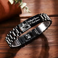Titanium steel bracelet with lettering on curved piece, heart shape design in black or grey finish