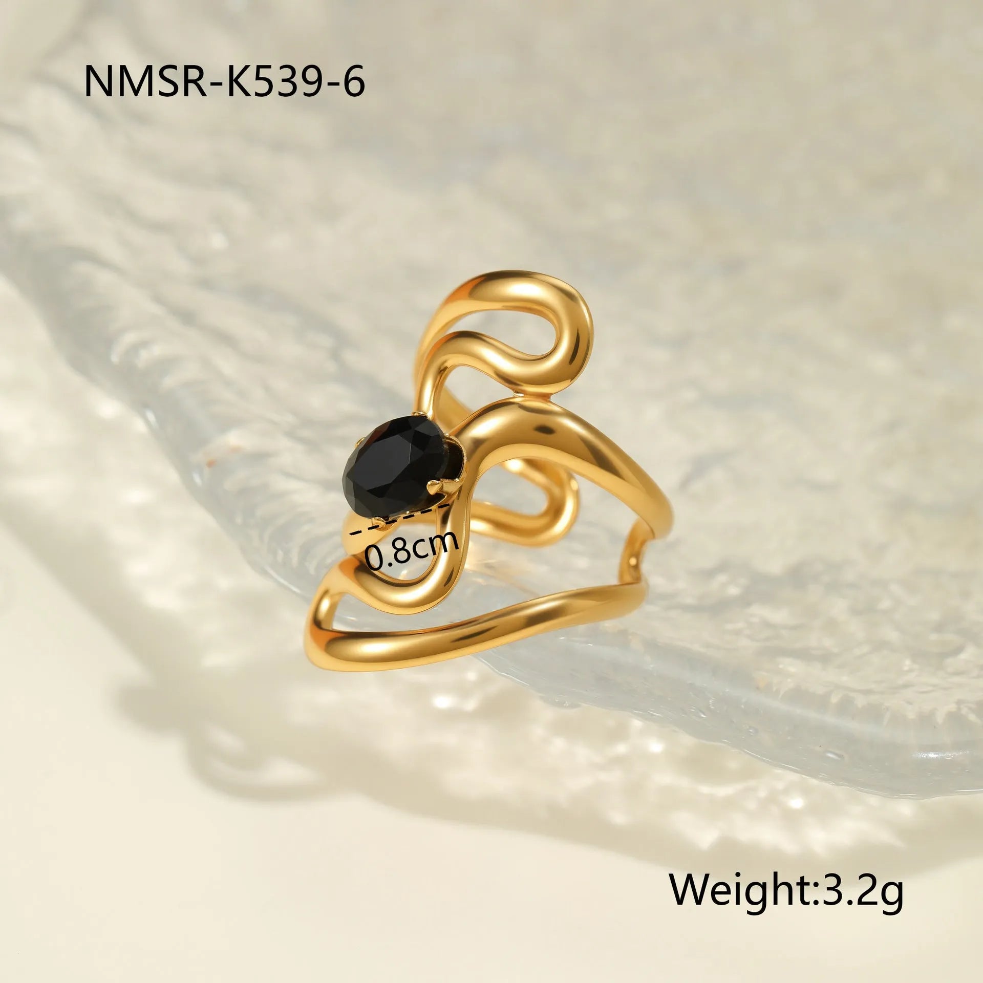 Geometric zircon ring with open mouth adjustable design in stainless steel