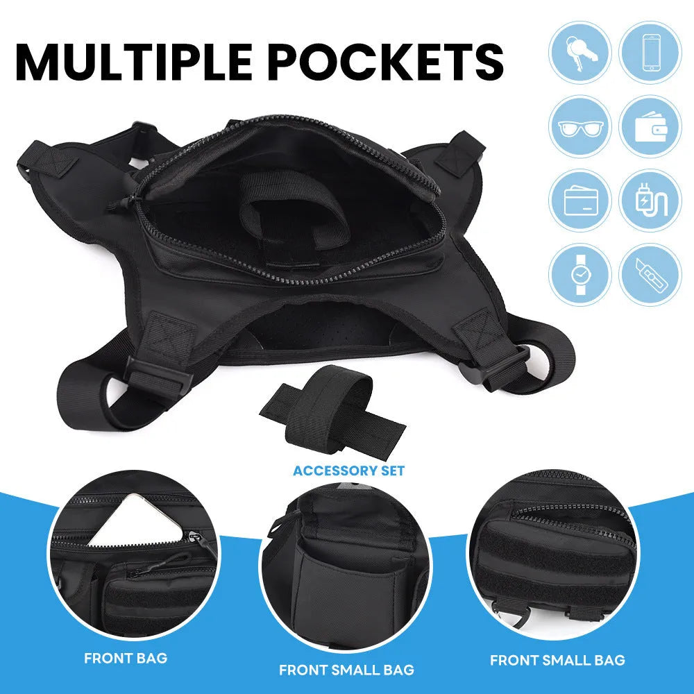 Oxford cloth chest bag with breathable vest design in black, blue, or grey for outdoor sports and riding