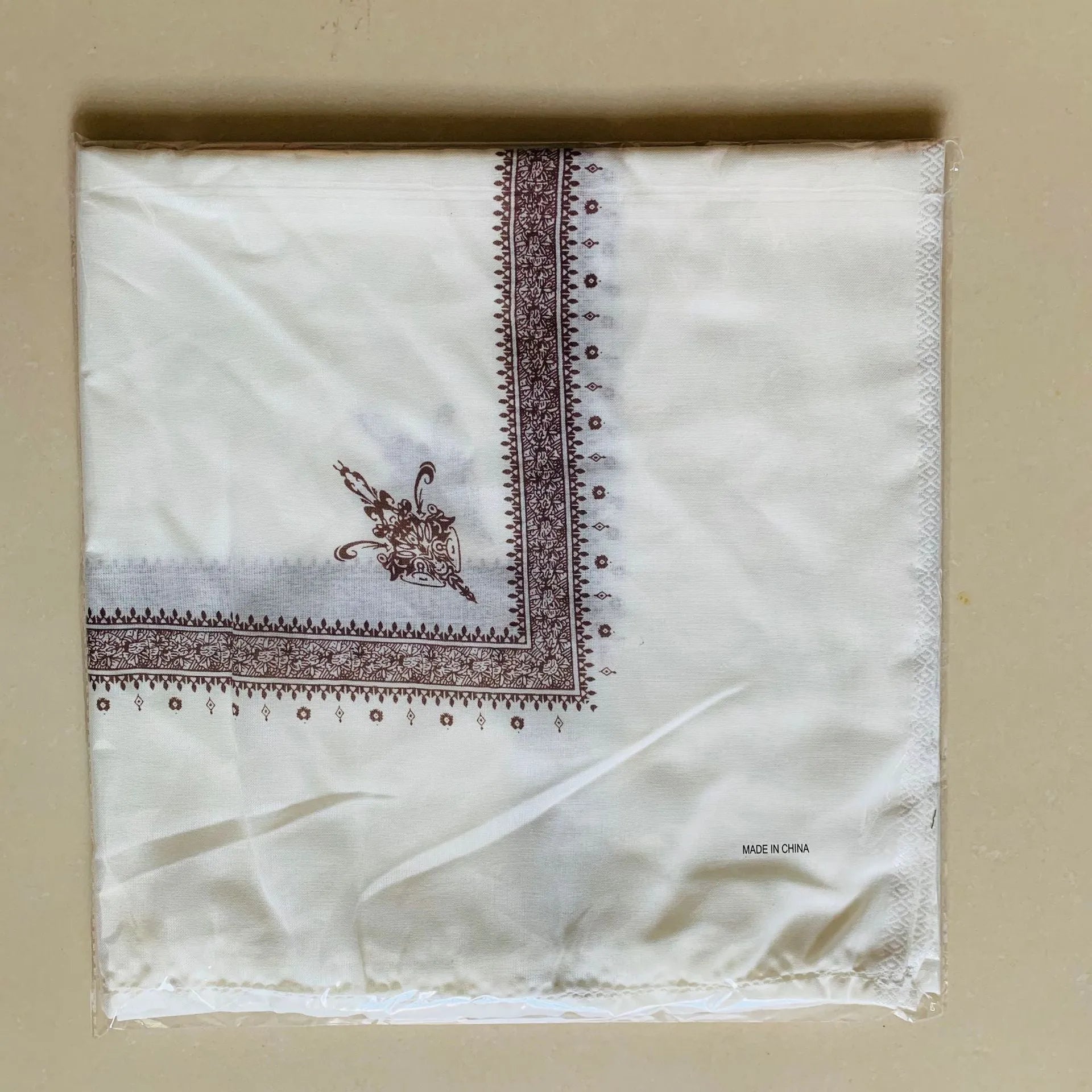 Printed square polyester scarf showing 138x138cm dimensions in multiple colour options