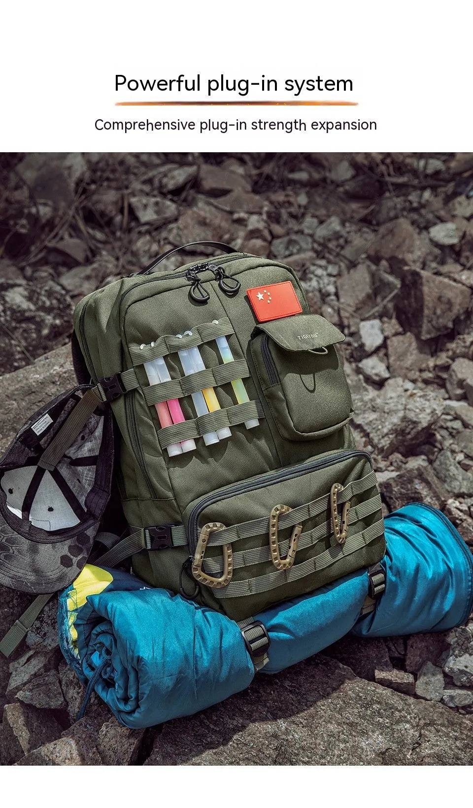 Army Green 17 inch tactical backpack with straps and compartments.