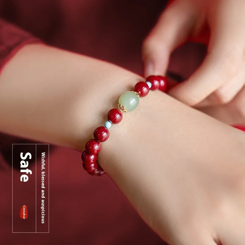 Cinnabar Hetian jade beads bracelet with geometric ellipse shape in purple gold sand colour