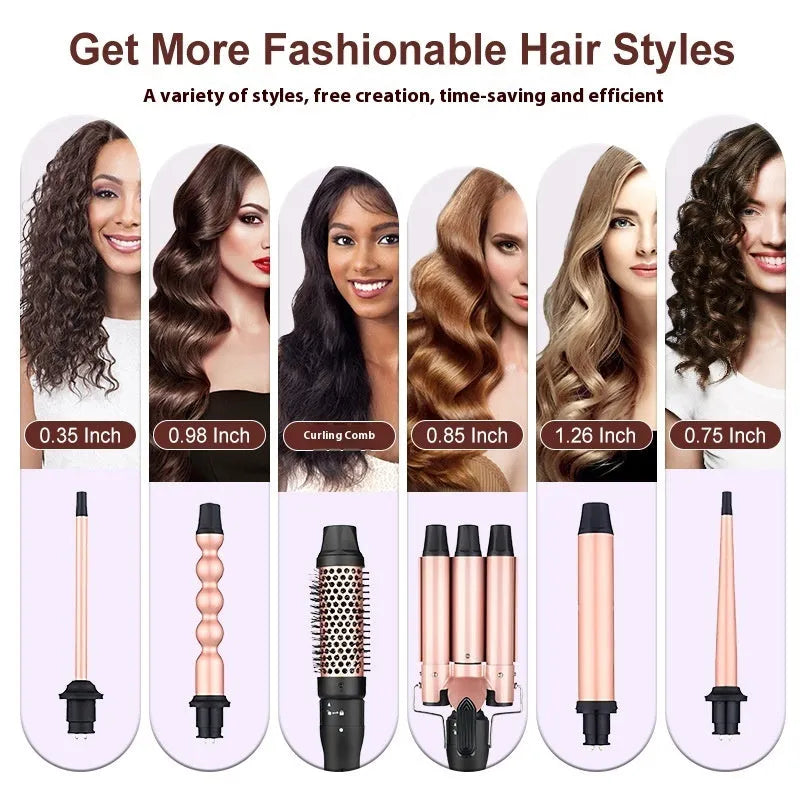 Three-tube water wave hair curler with dual curling and straightening functions on wired AC power