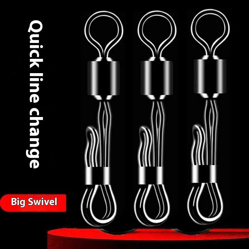Brass quick-change barrel swivel bearing fishing tackle with line clamp.