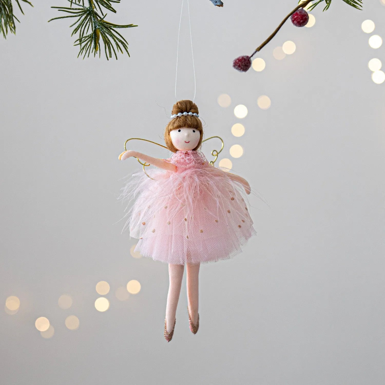 Pink and white cloth plush ballet angel doll ornament with modern minimalist design