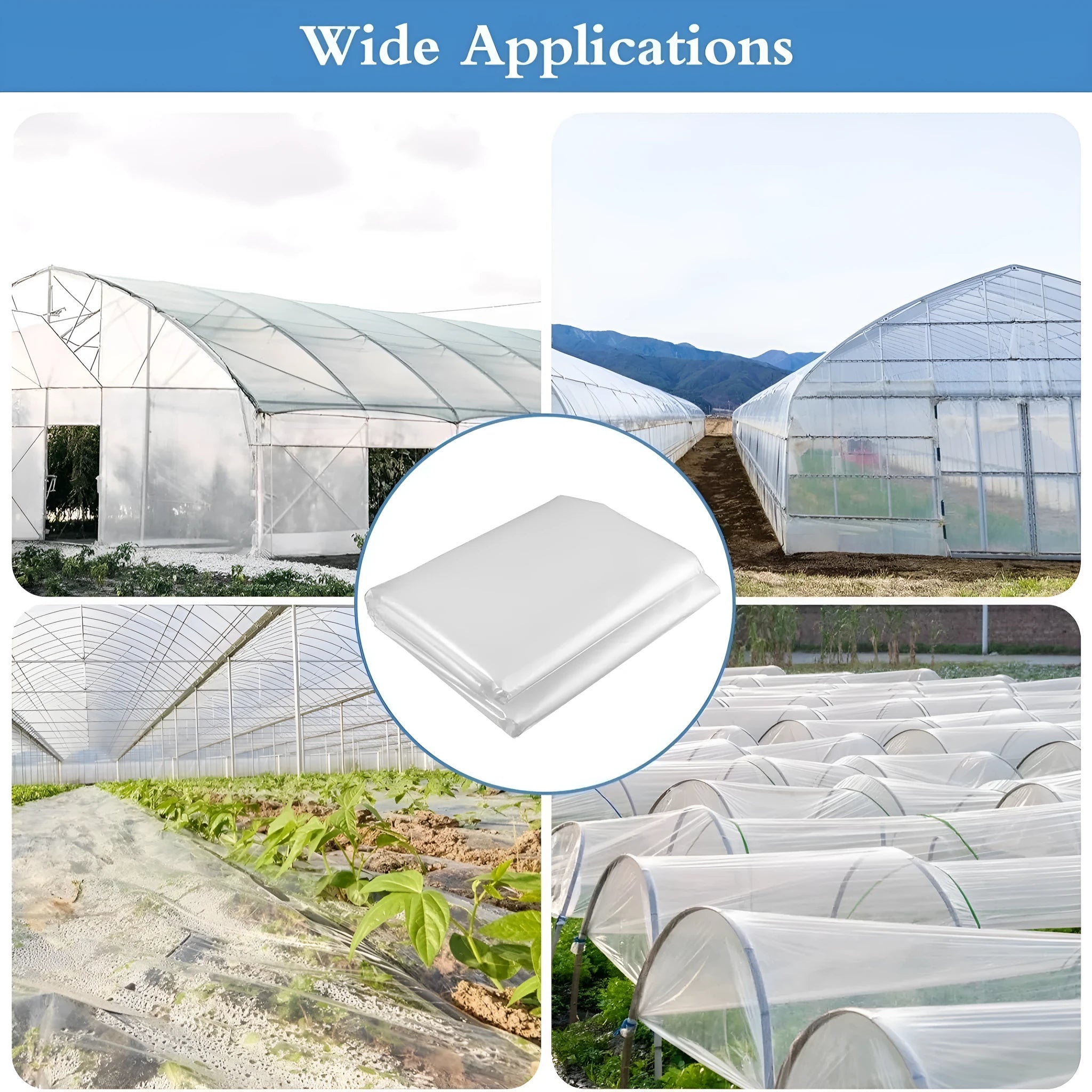 Roll of clear plastic greenhouse film for vegetable shed insulation measuring 4x8 metres