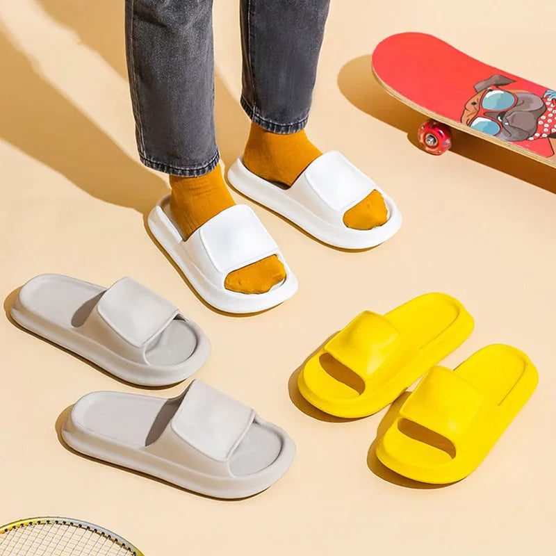 Thick sole EVA foam flip flop slippers for men and women in various colours.