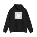Black polyester hoodie with drop-shoulder sleeves and kangaroo pockets in loose fit casual style