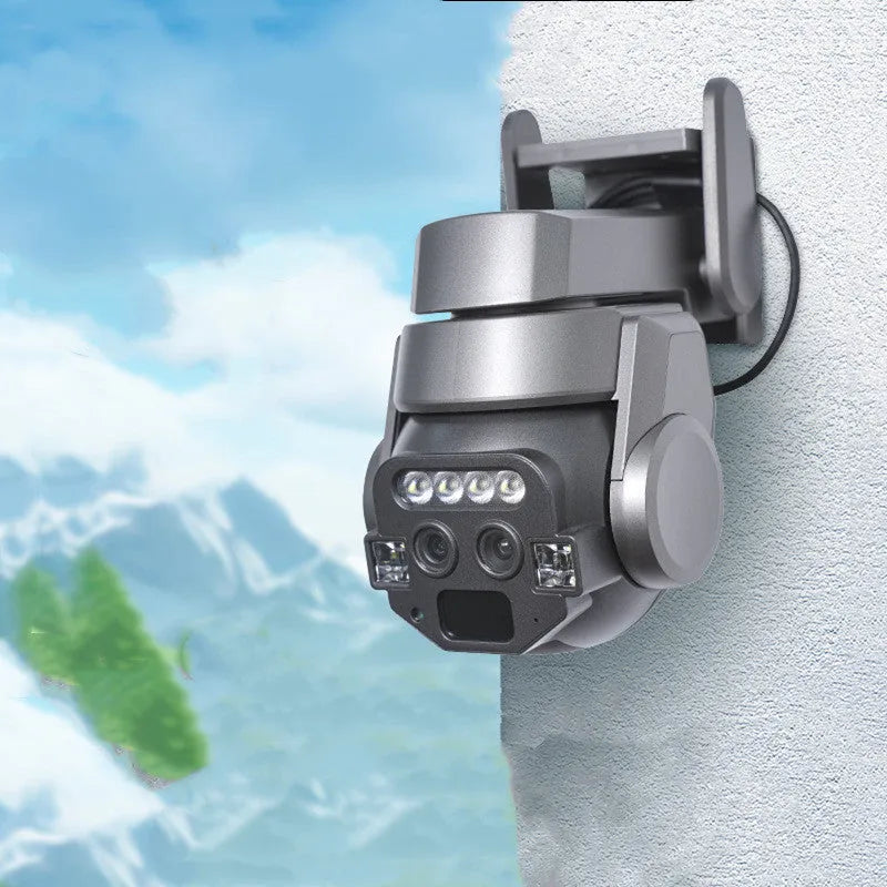 V380 outdoor security camera with solar panel, featuring 10x zoom and 4G connectivity