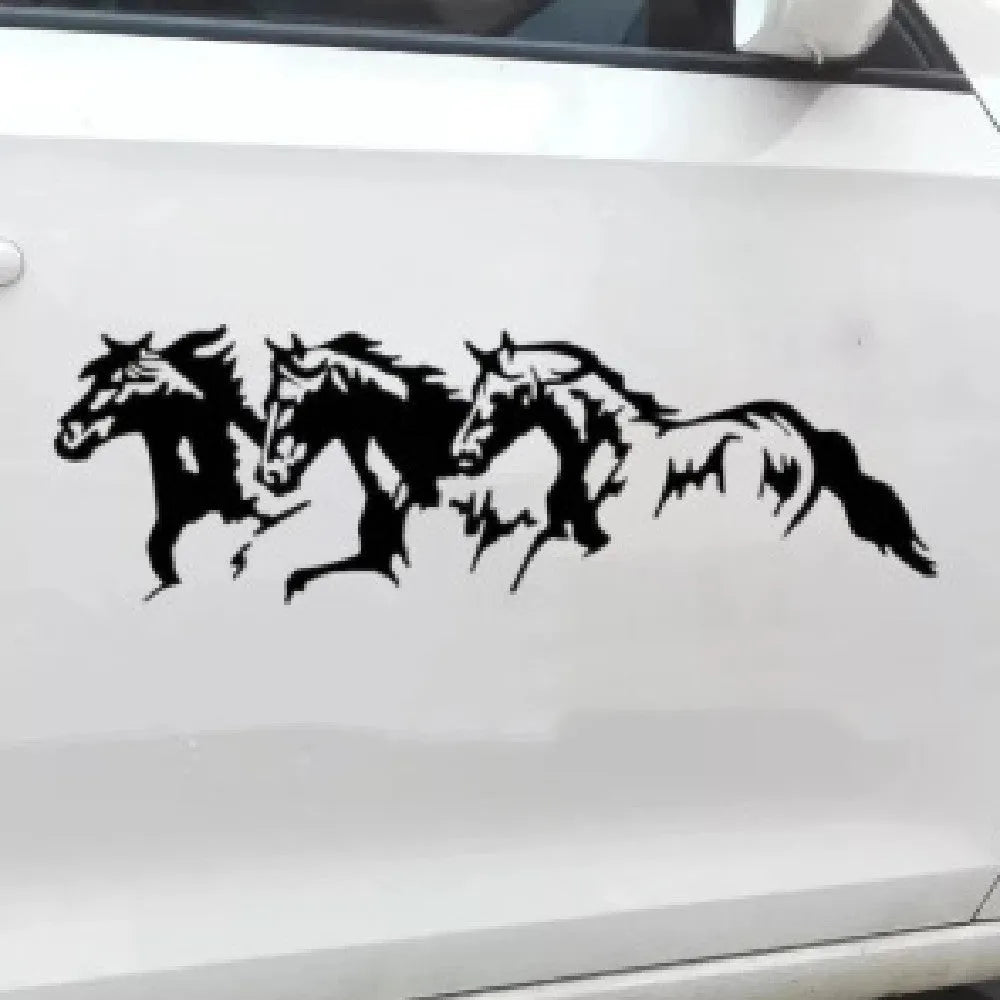 Three Horses design vinyl vehicle sticker measuring 25cm by 8cm.