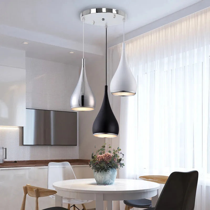 Minimalist iron restaurant chandelier bedside lamp in black, chrome or white finishes