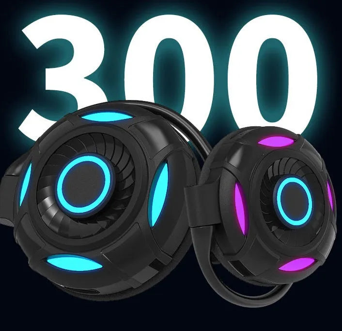 Black and white Bluetooth wireless earphones with hanging over-ear design showing USB charging port