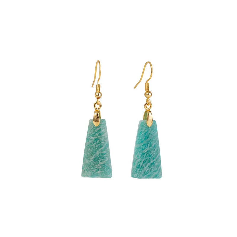 Amazonite rough stone trapezoid earrings with geometric shapes in gold or silver finish