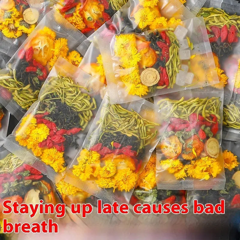 Honeysuckle chrysanthemum herbal tea loose leaf in box with triangular bags