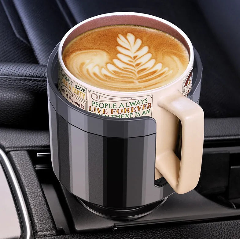Matte black adjustable car cup holder expander for extra large bottles and cups.
