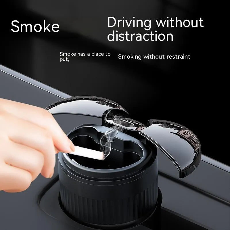 Metal car ashtray with automatic lid measuring 113mm by 72mm in multiple colours