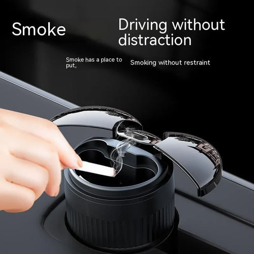 Metal car ashtray with automatic lid measuring 113mm by 72mm in multiple colours