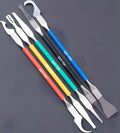 Five piece plastic disassembly tool set with stainless steel blades and crowbar tool for component removal