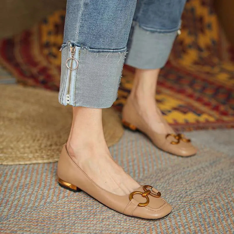 Women's square toe Mary Jane pumps with a super high heel over 8cm in apricot colour, showing shallow mouth design.