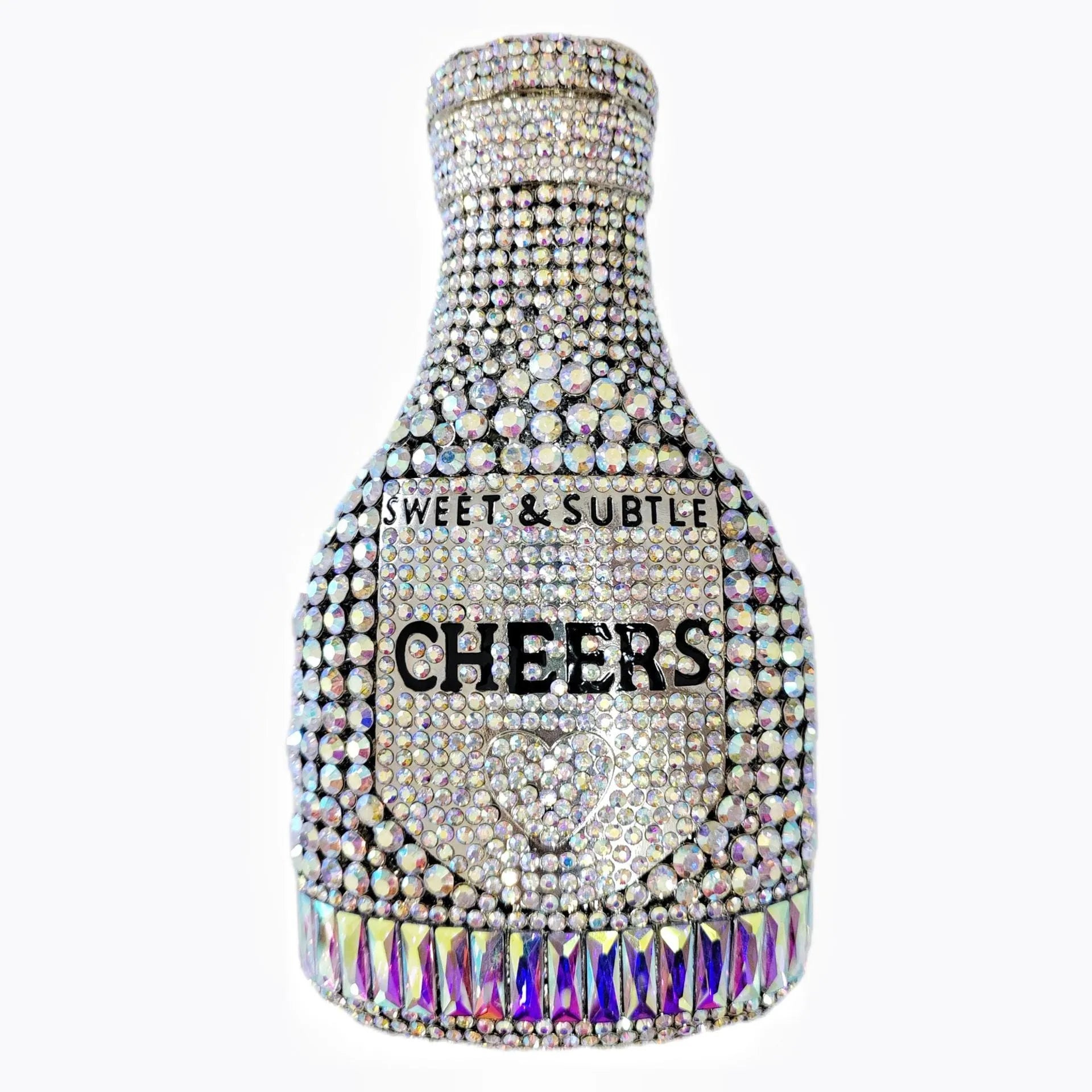 Gold hard shell champagne bottle clutch bag with rhinestones and alloy chain