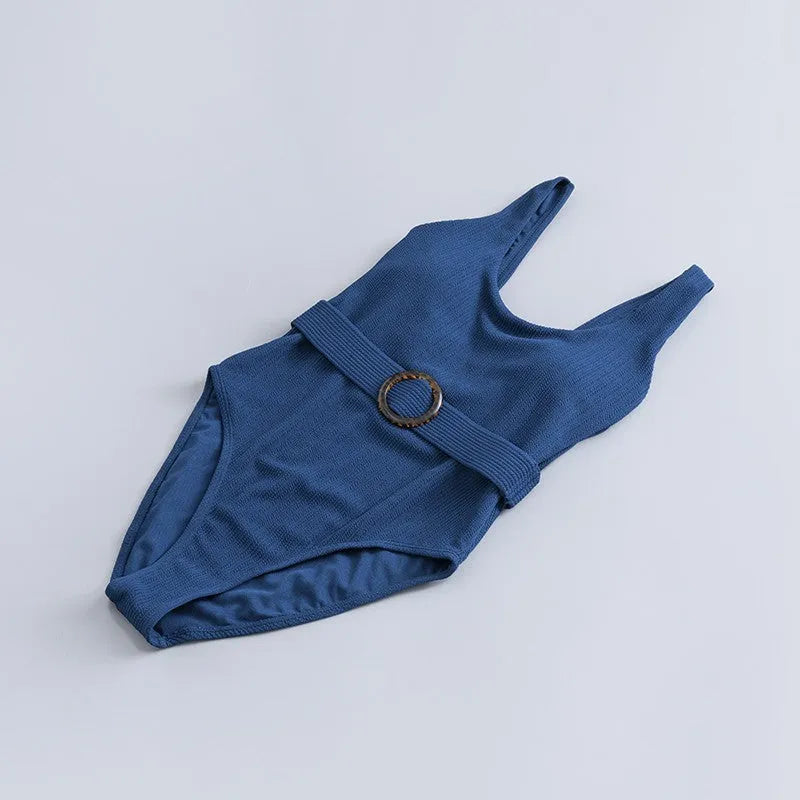 Navy blue women's triangle one-piece swimsuit with chest pad for swimming sports