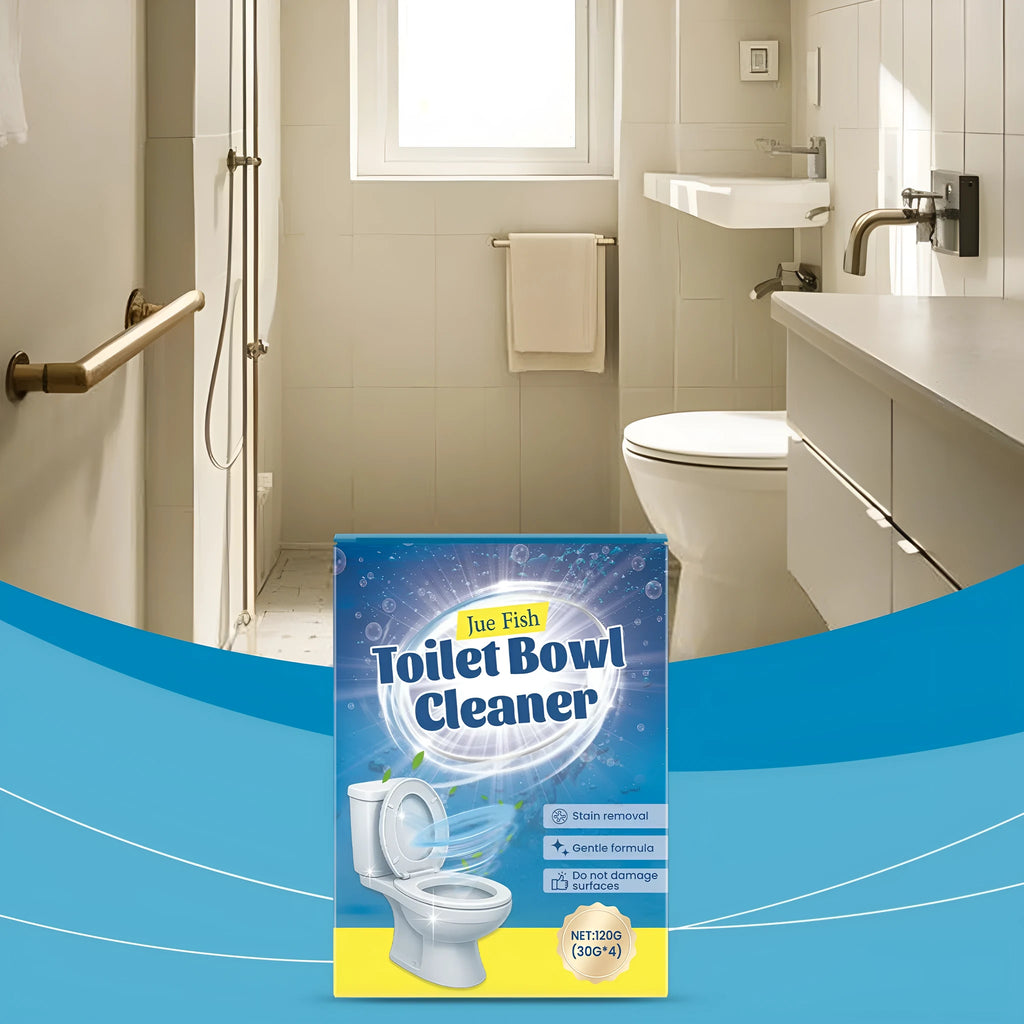 Toilet cleaning powder sachets for descaling and stain removal.