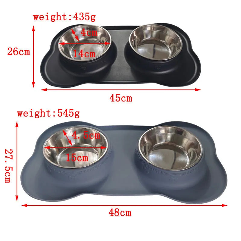 Large black silicone dog bowl seated inside a weighted stainless steel base