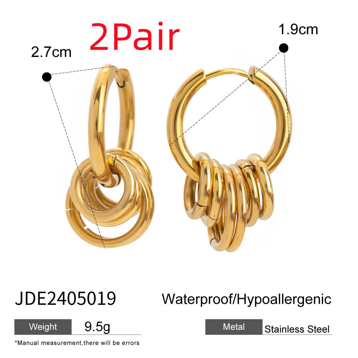 Stainless steel electroplated earrings with colour matching in two finish options