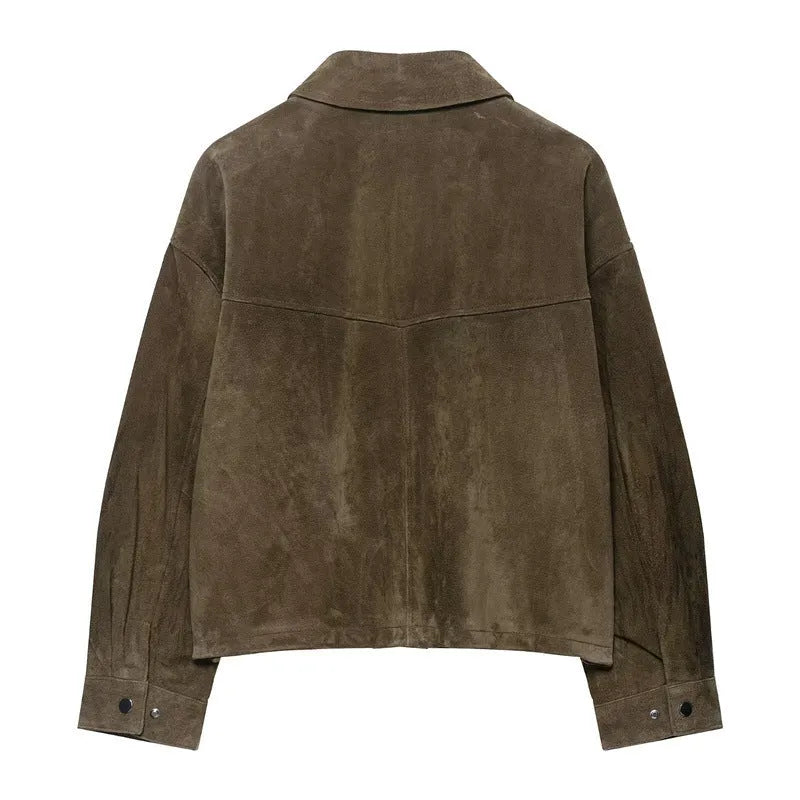 Women's picture colour PU leather jacket in Japanese Korean casual style