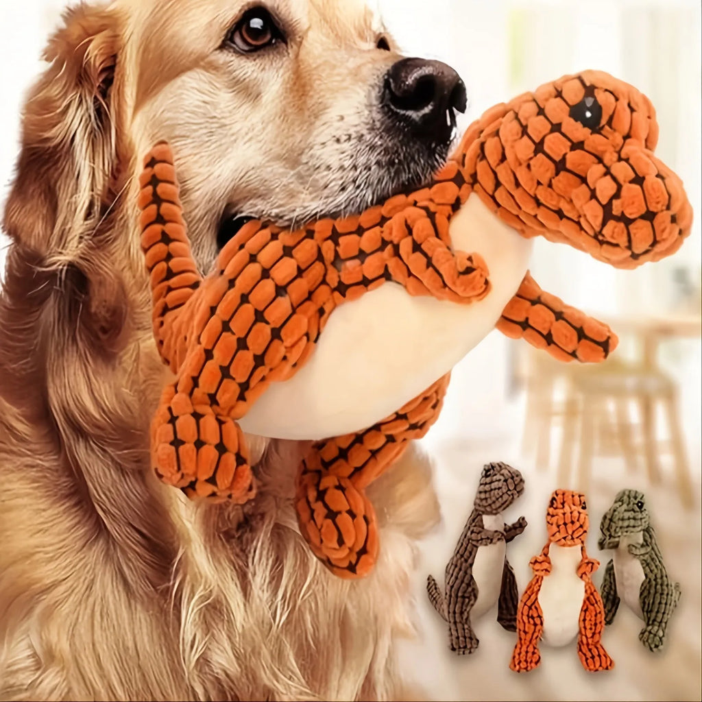 Bite-resistant dog chew toy with sound in orange colour, measuring 35cm long