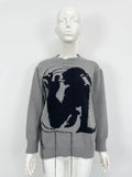 Women's grey Alpaca wool sweater with tassel detailing and abstract pattern in loose street fashion style