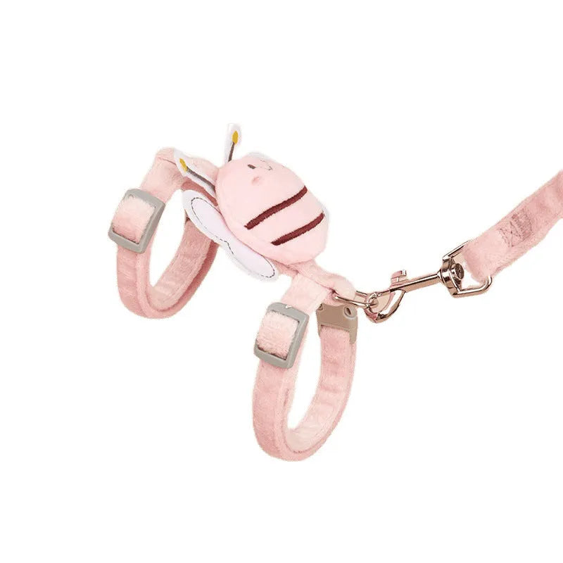 Bee-shaped cat harness and lead set in polyester with teddy bear motifs