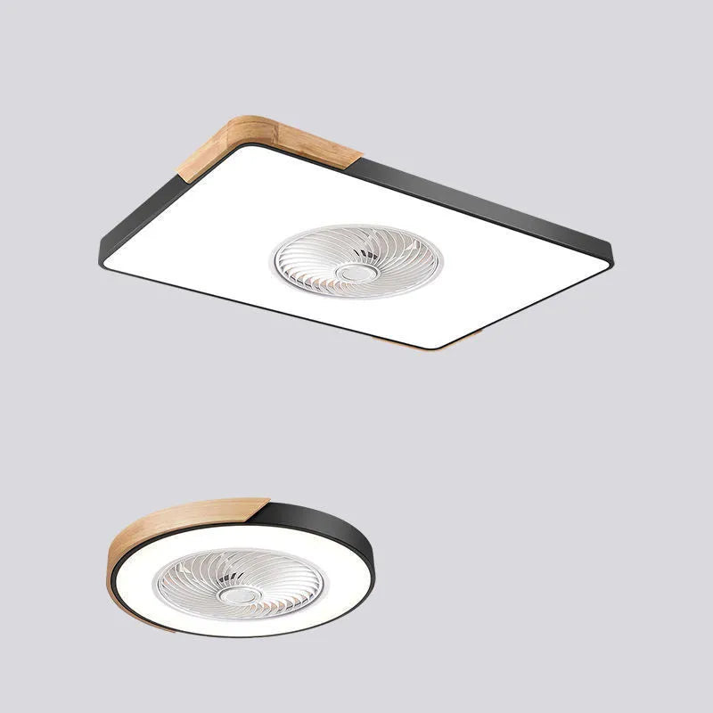 Nordic solid wood fan lamp with PVC shade in rectangular round or square shapes for living room