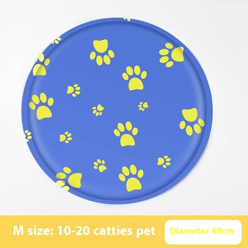 Round pet cooling mat with cartoon design options for dogs in two size variations