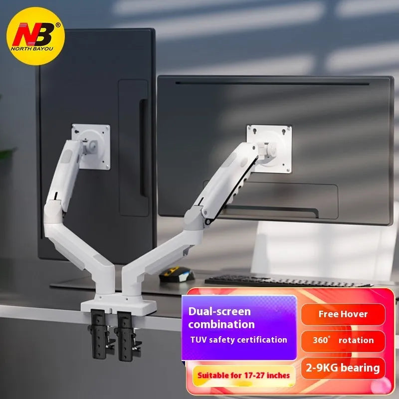 Aluminium alloy dual screen monitor desktop bracket with mechanical adjustment for 17-32 inch displays