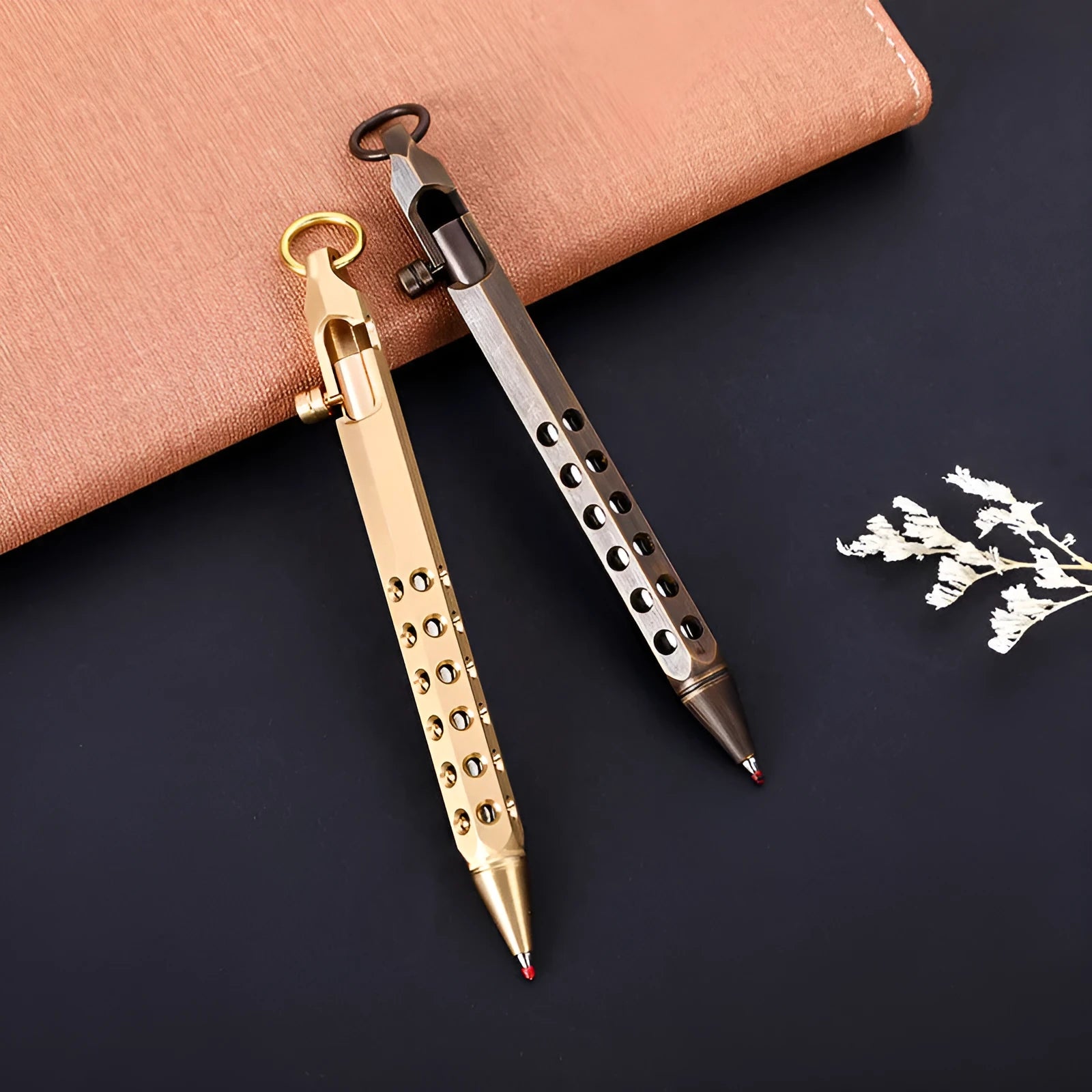 Retro brass hexagonal bolt pen with 6-angle machine signature design and 0.5mm writing tip