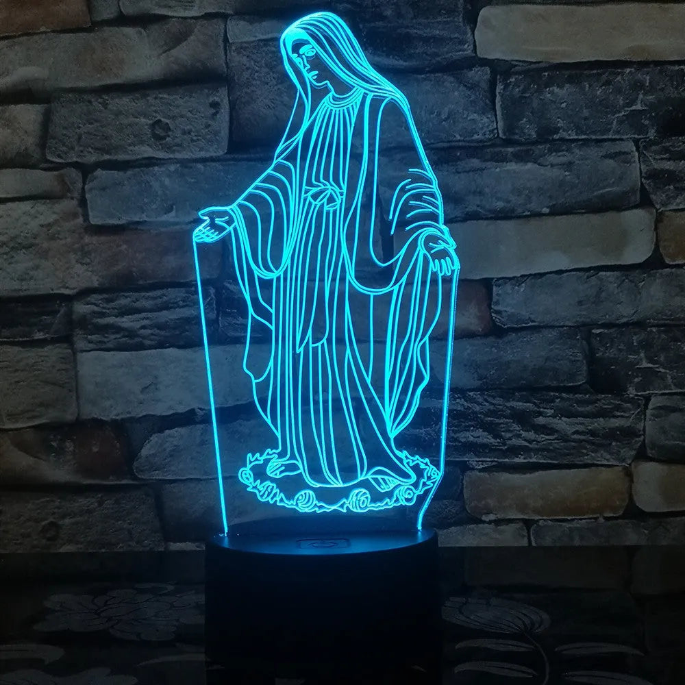 3D LED night light with dual ring pattern glowing in colour on ABS base