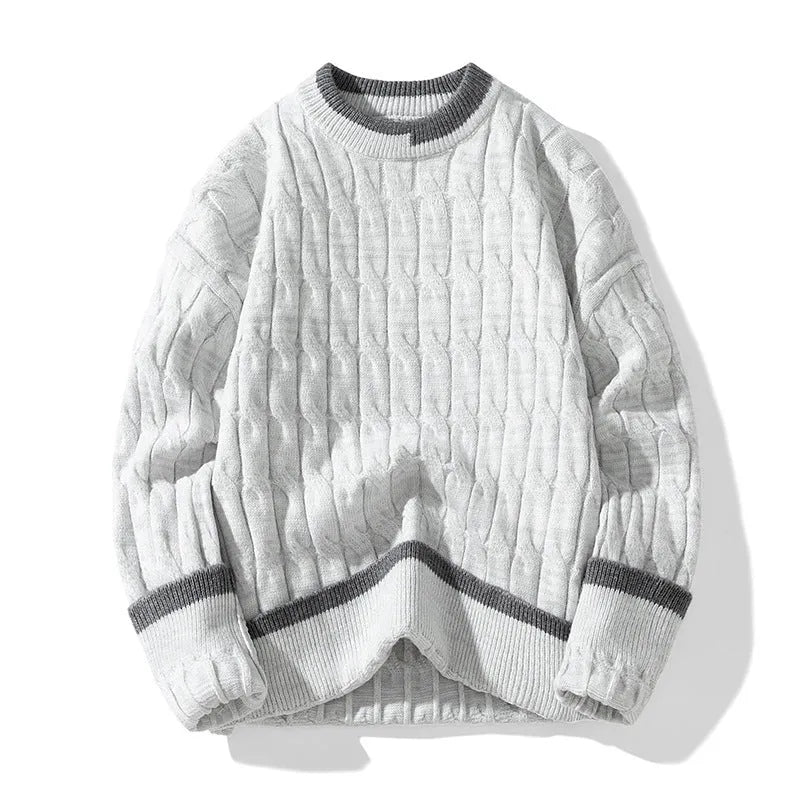 Men's two-piece acrylic sweater set with loose pullover and matching bottoms in winter sports style