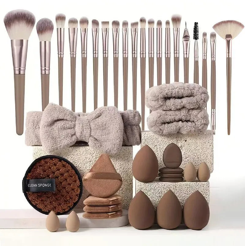 40-piece hydrophilic non-latex makeup sponge beauty tool set in brown pink purple colour options