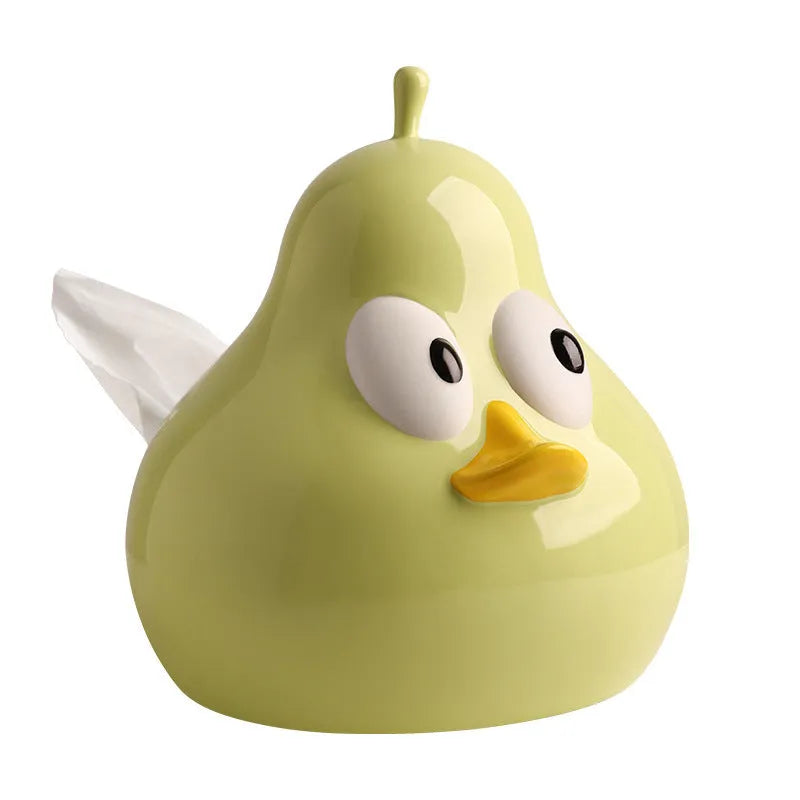 White porcelain ceramic pear-shaped tissue box with cute animal design in green or black colour