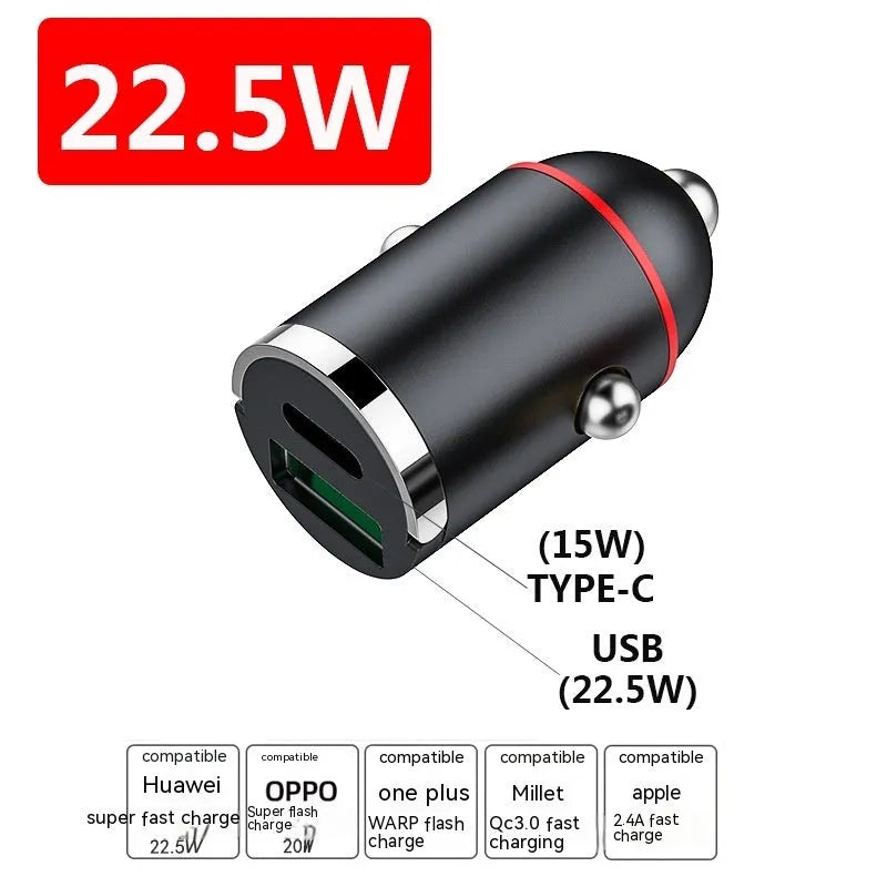 Black zinc alloy car charger compact design for vehicle USB charging