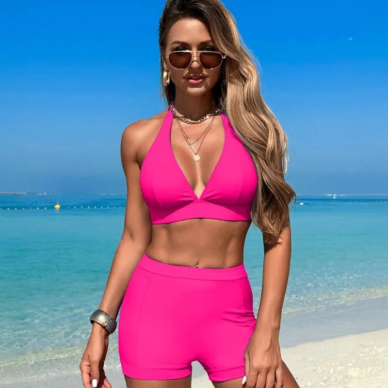 Women's nylon bikini swimsuit in black, royal blue, pink or purplish blue colours