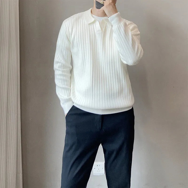 Men's loose knit sweater in rabbit fur modal fabric showing texture detail
