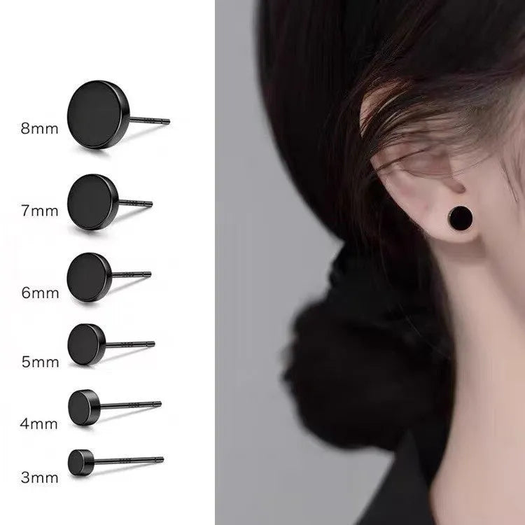 S999 sterling silver flat ear bone studs in silver and black colours, showing six size options from 3mm to 8mm diameter