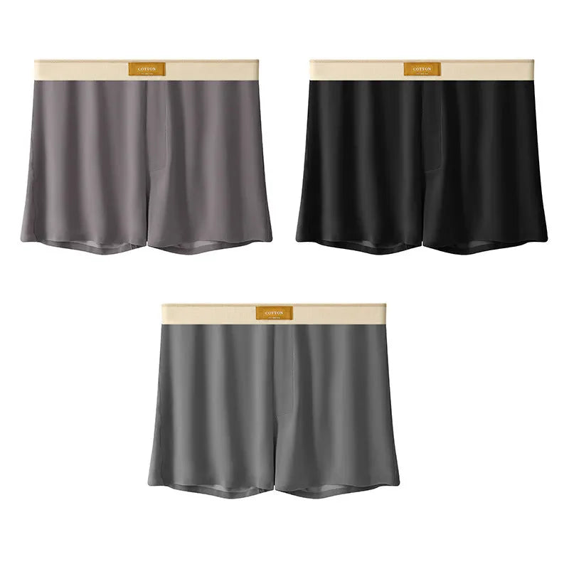 Men's ice silk underwear three-pack showing loose fit and solid colour options