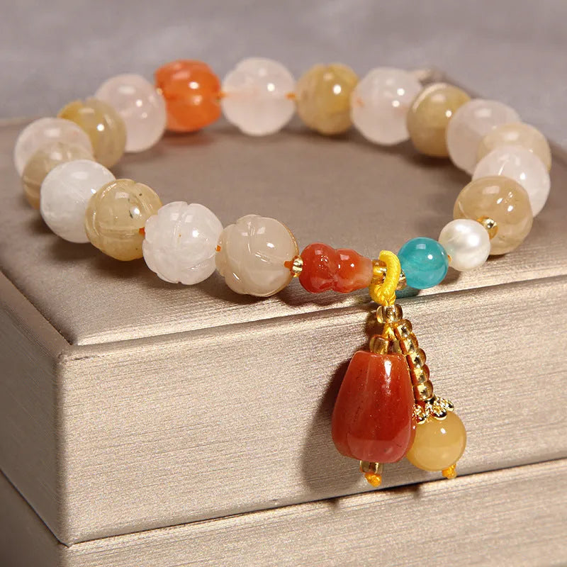 Khaki yellow agate crystal women's bracelet on gold silk thread